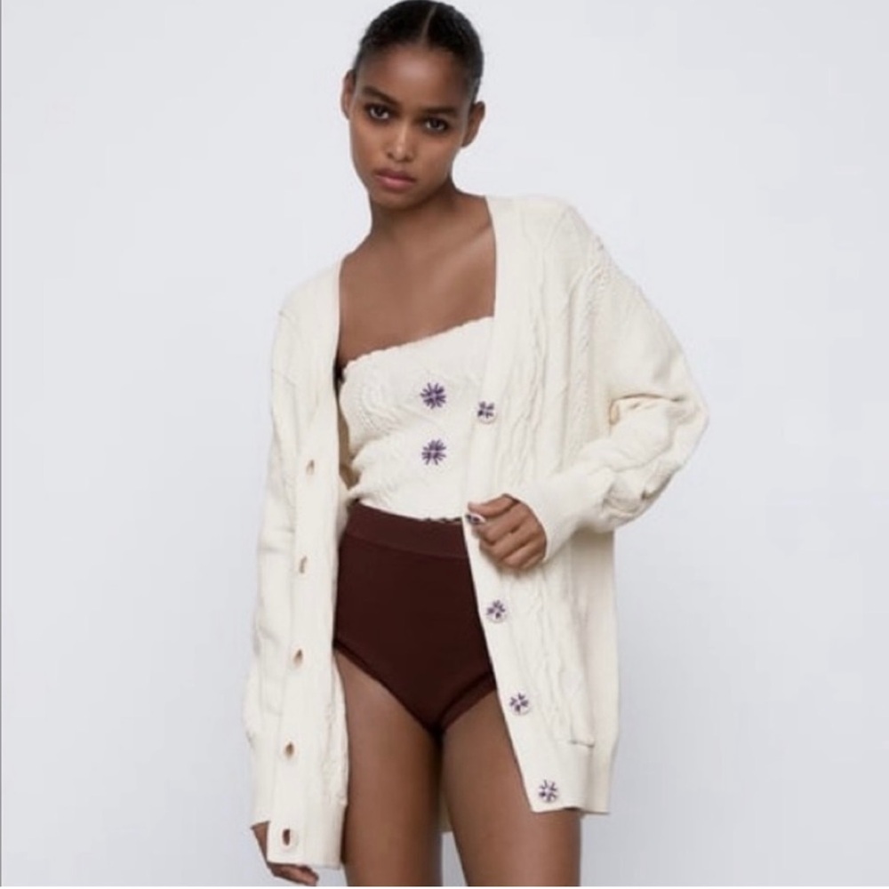 NWT Zara Knit Bottoms Ribbed High Waist Shorts Brown Size S